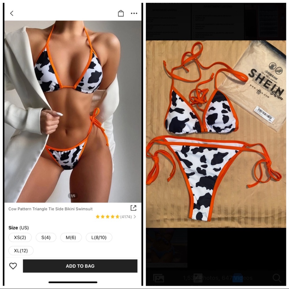 Ornage Shein cow printed bikini